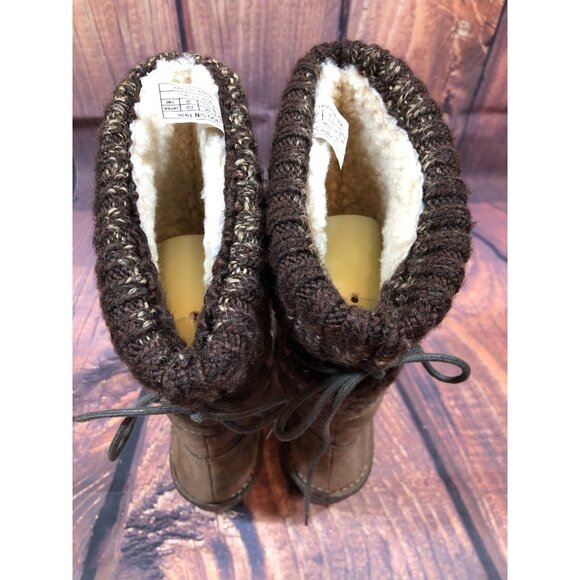 UGG Skylair 1936 Brown Leather Knit Cuff Tall Boots Wedge Womens 7 / 38 (r8e) - Picture 4 of 10